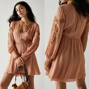 NEW Free People FP One Paige Peach Mini Dress Sand Sable Extra Small Romantic